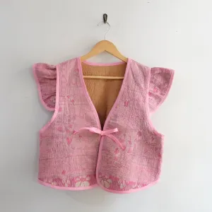 Amelia Flutter Sleeve Vest Pink Floral XL026