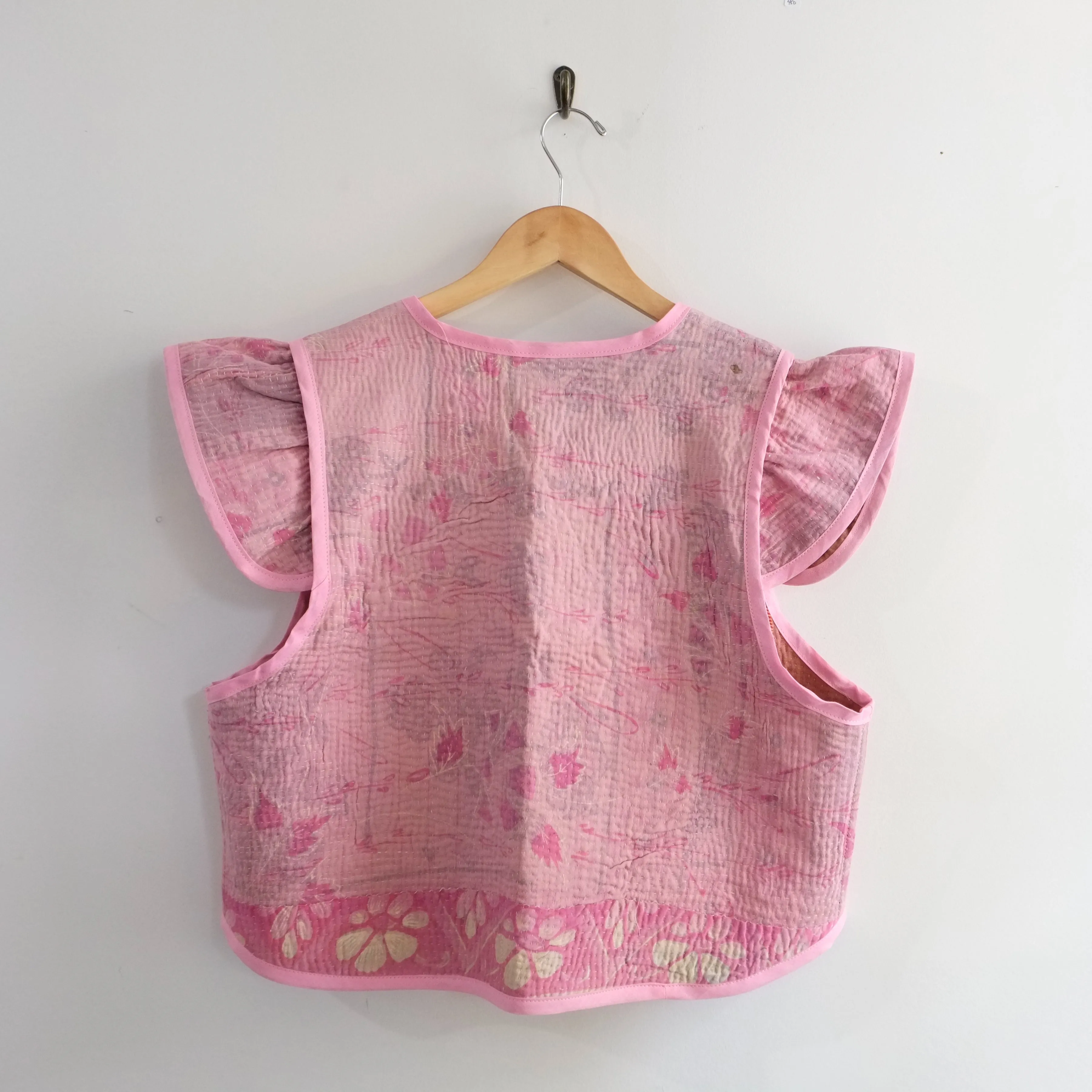 Amelia Flutter Sleeve Vest Pink Floral XL026