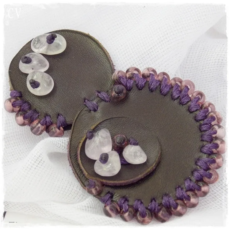 Amethyst Bubble Leather Brooch