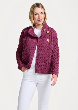 Aran 3 Buttons Trellis Cardigan | Raspberry