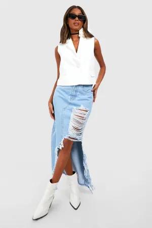 Boohoo Split Denim Maxi Skirt, Blue