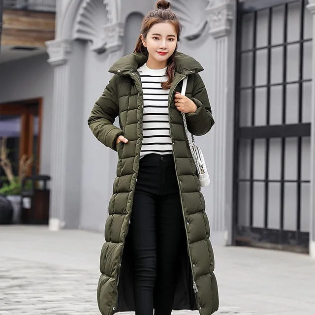 Fashion Winter Jacket Women Big Fur Belt Hooded Thick Down