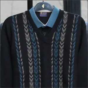 Gabicci M08 Black Patterned V Neck/