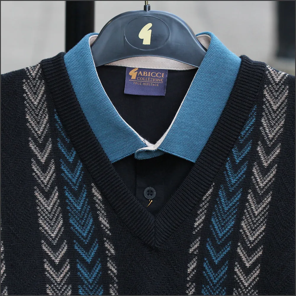 Gabicci M08 Black Patterned V Neck/