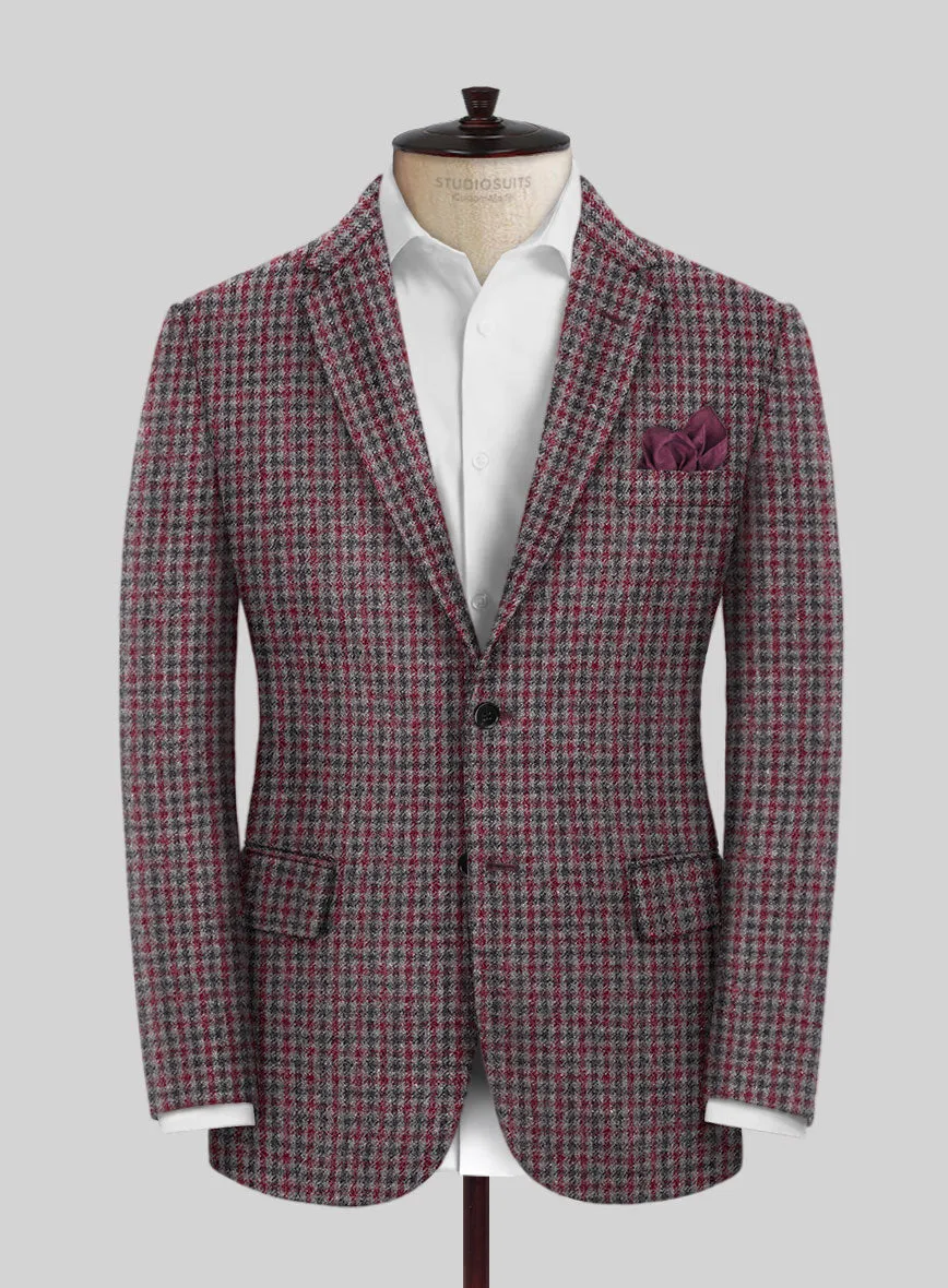 Highlander Heavy Maroon Houndstooth Tweed Jacket