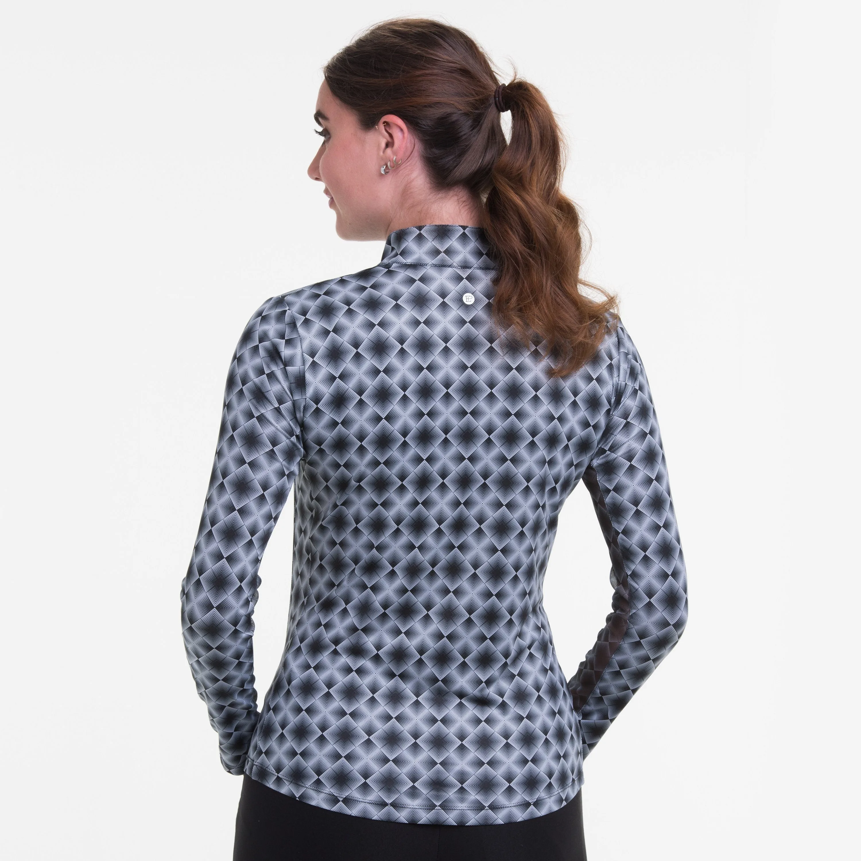 Long Sleeve Argyle Optical Zip Mock