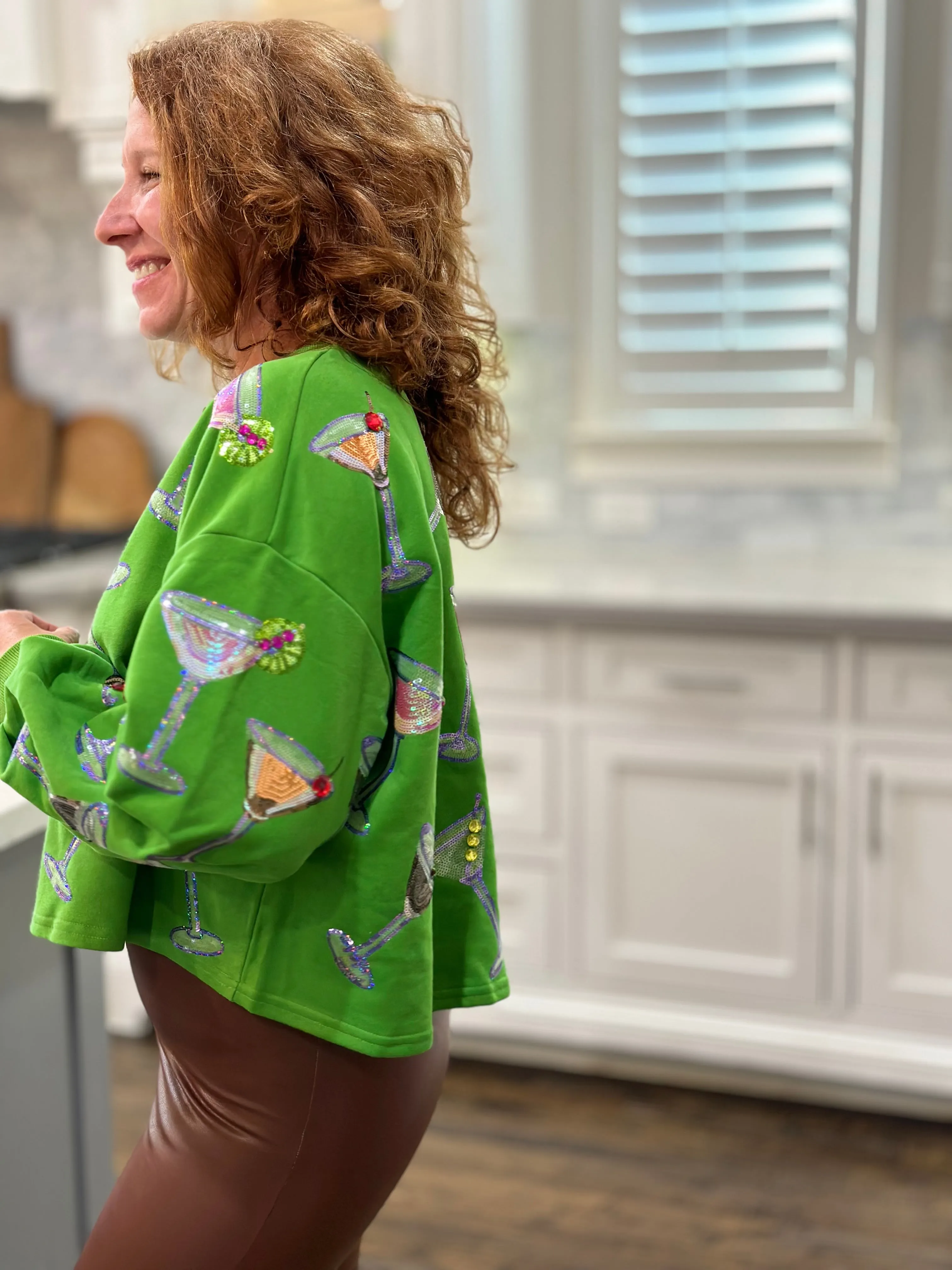 Queen of Sparkles - Green Multi Martini Glass Sweatshirt