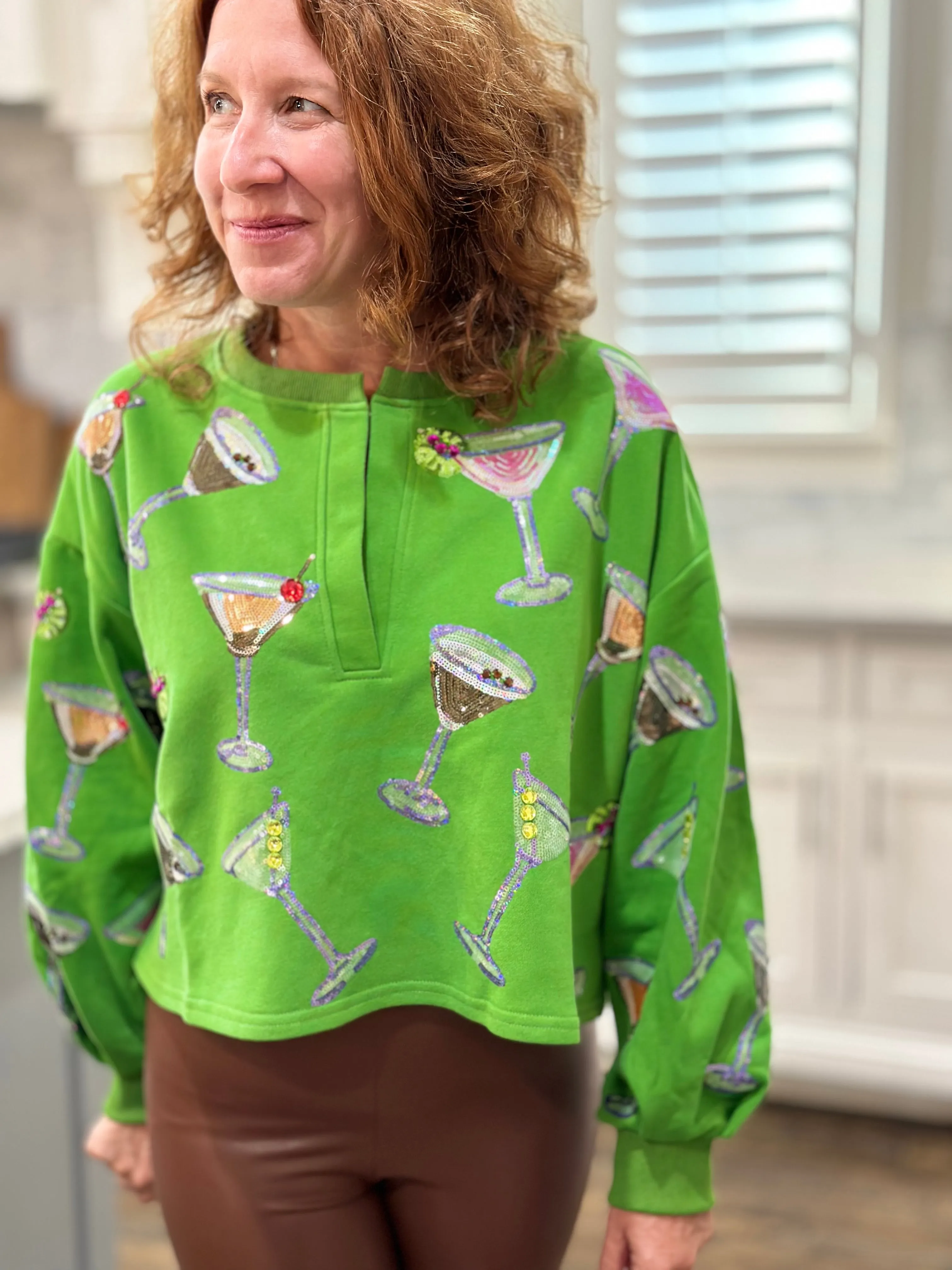 Queen of Sparkles - Green Multi Martini Glass Sweatshirt