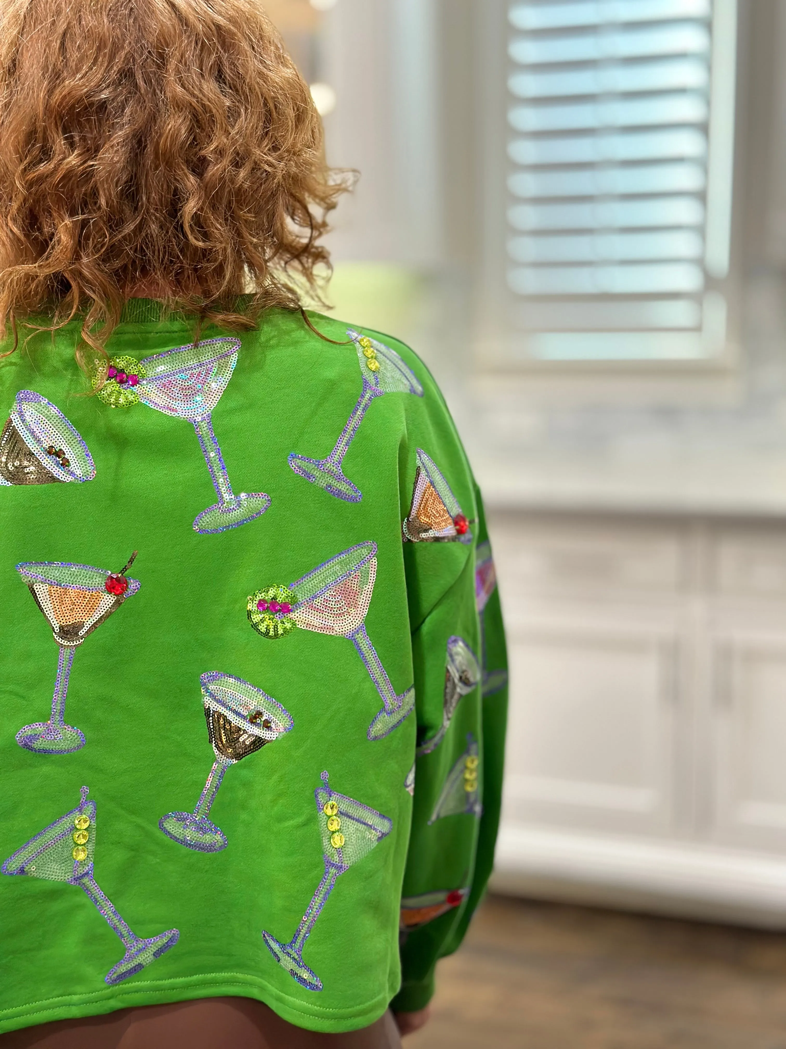 Queen of Sparkles - Green Multi Martini Glass Sweatshirt