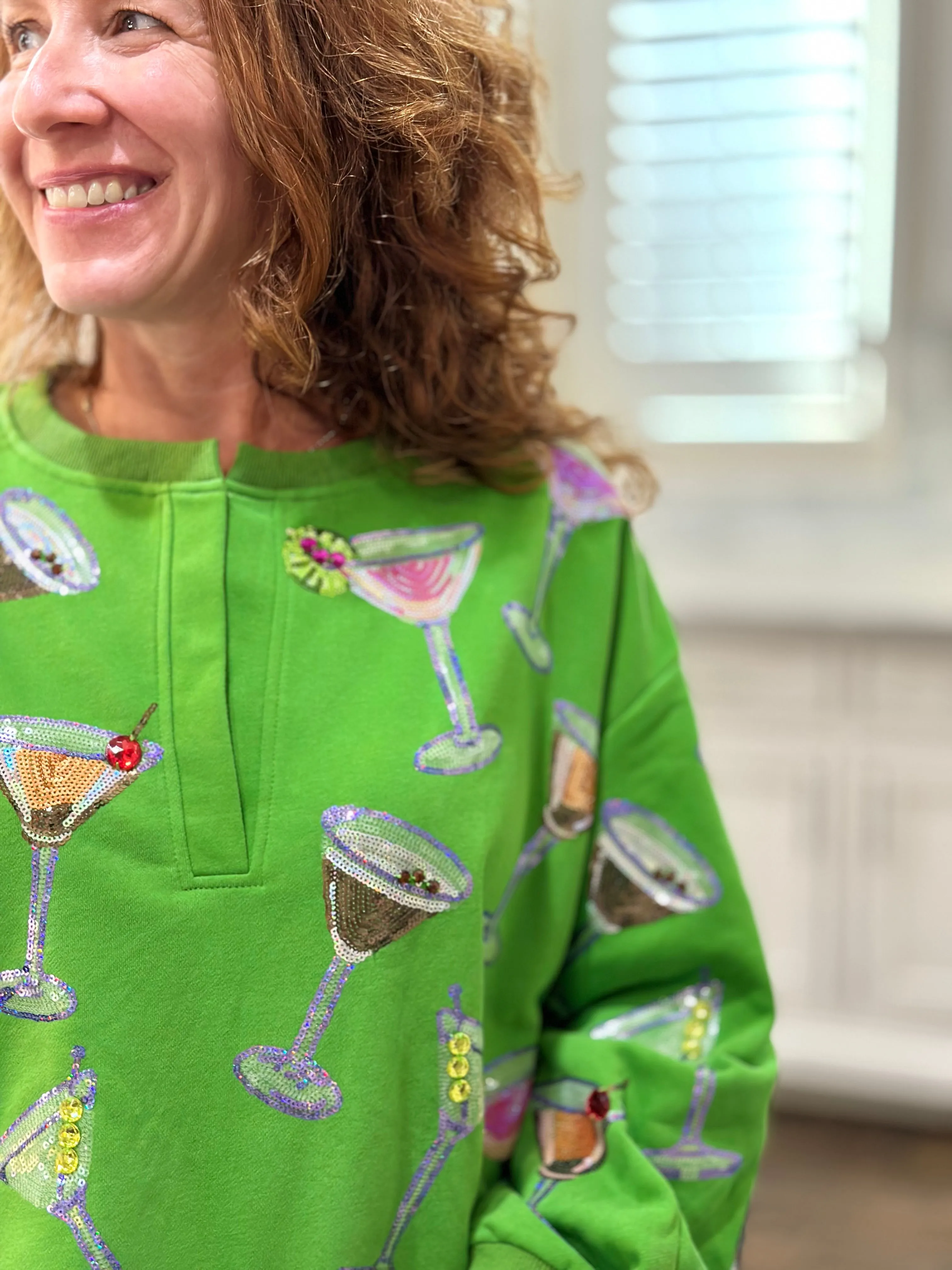 Queen of Sparkles - Green Multi Martini Glass Sweatshirt