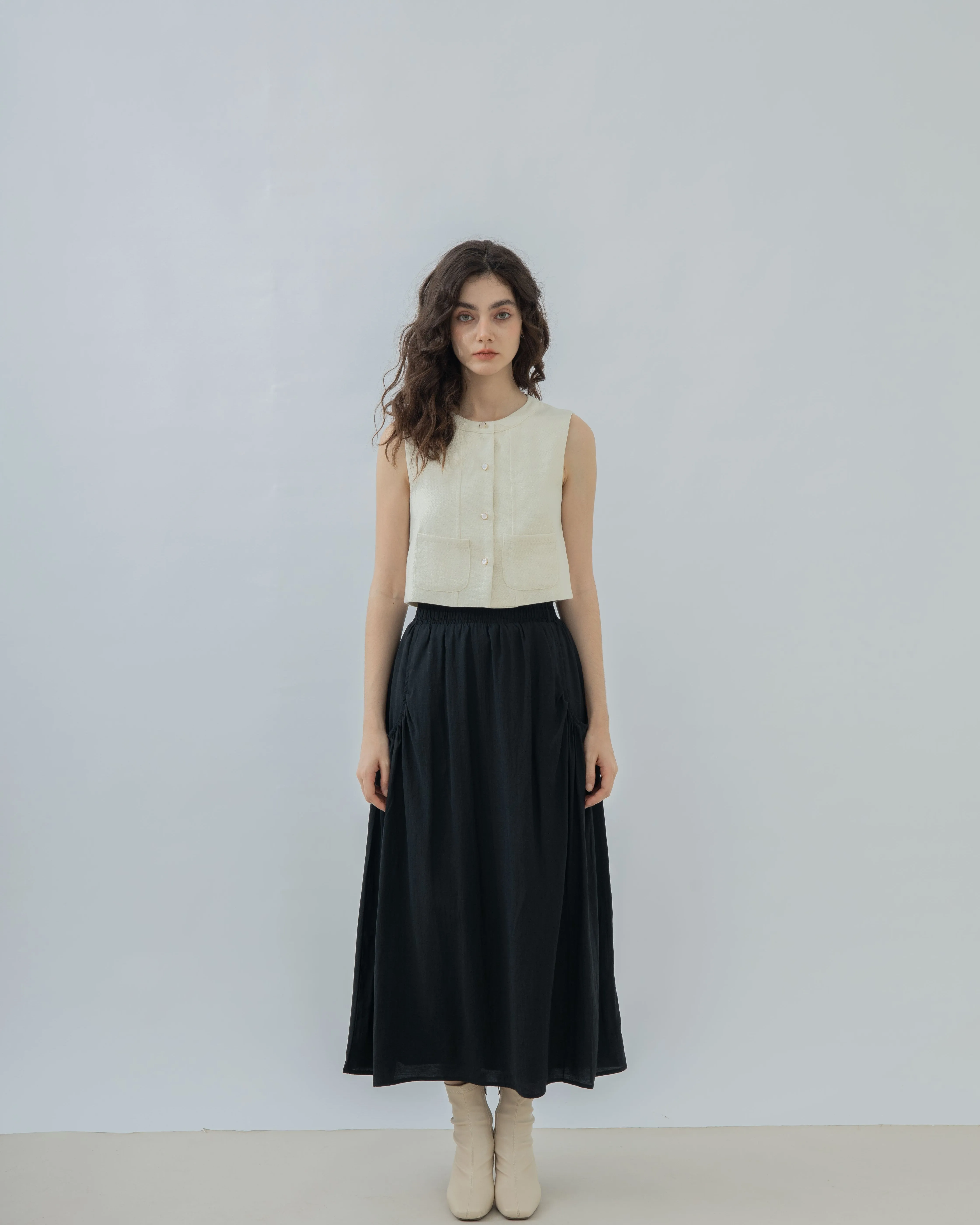 Sleeveless Pocket Crop Top (Beige Mix)