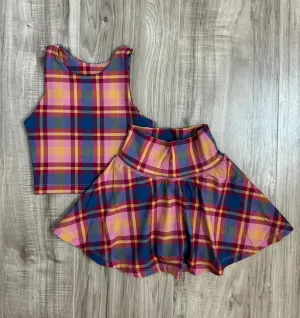 Tween Two-Piece Tennis Skirt Set – Pink and Blue Plaid Print