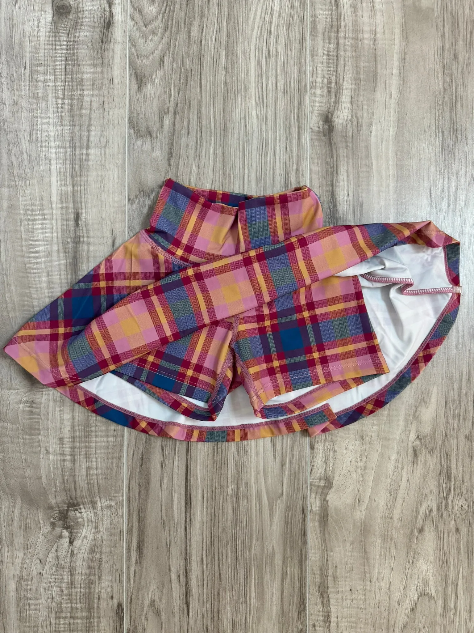 Tween Two-Piece Tennis Skirt Set – Pink and Blue Plaid Print